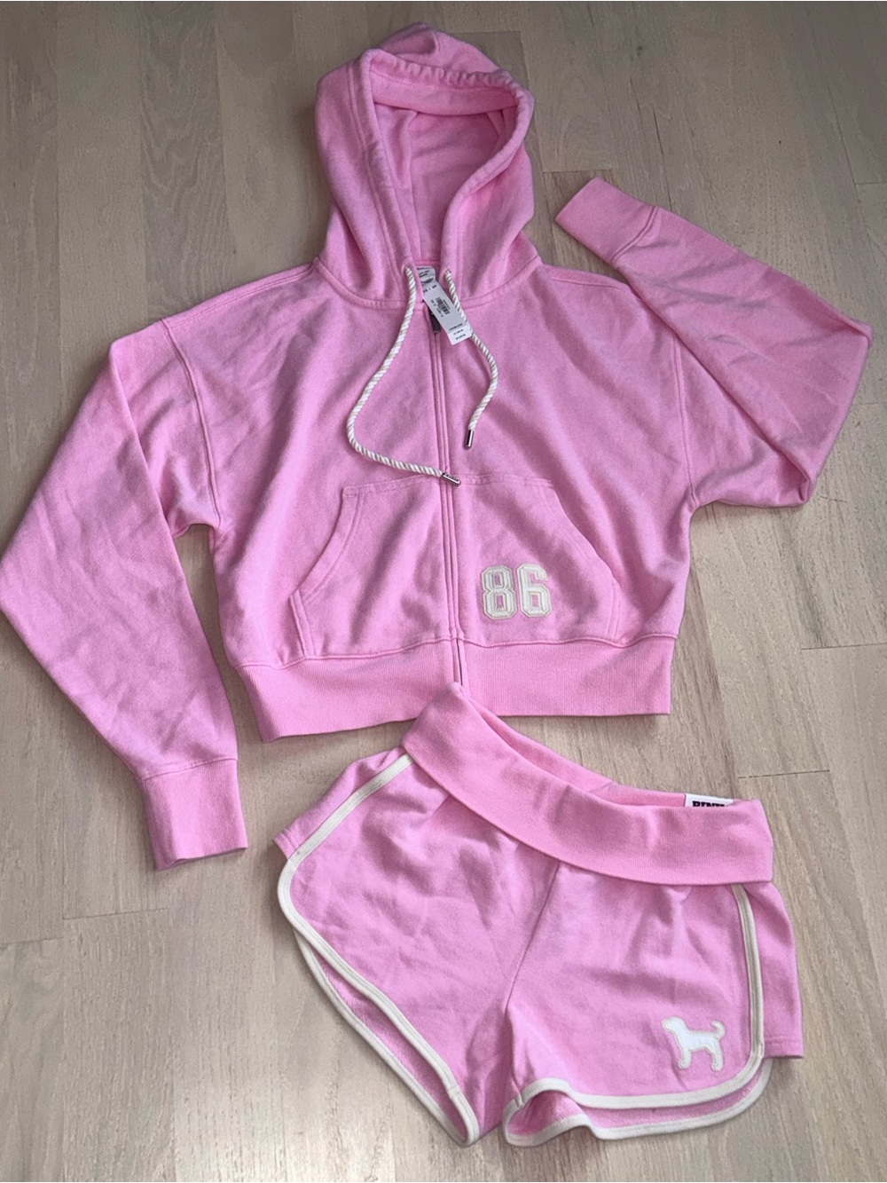 Pink Hooded Zip Jacket & Shorts Set